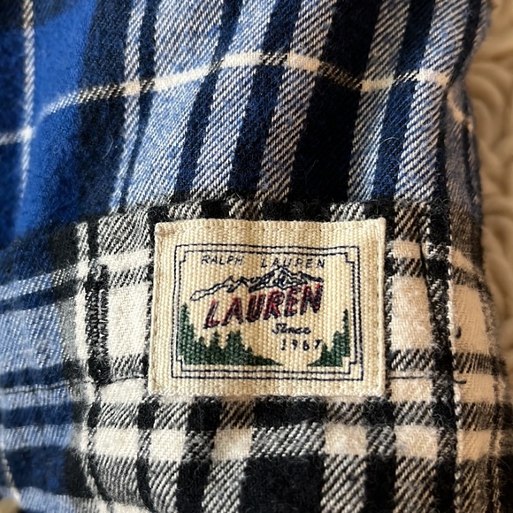 Women’s LRL P/S Flannel Blue & Cream Button Down Shirt - Picture 3 of 8